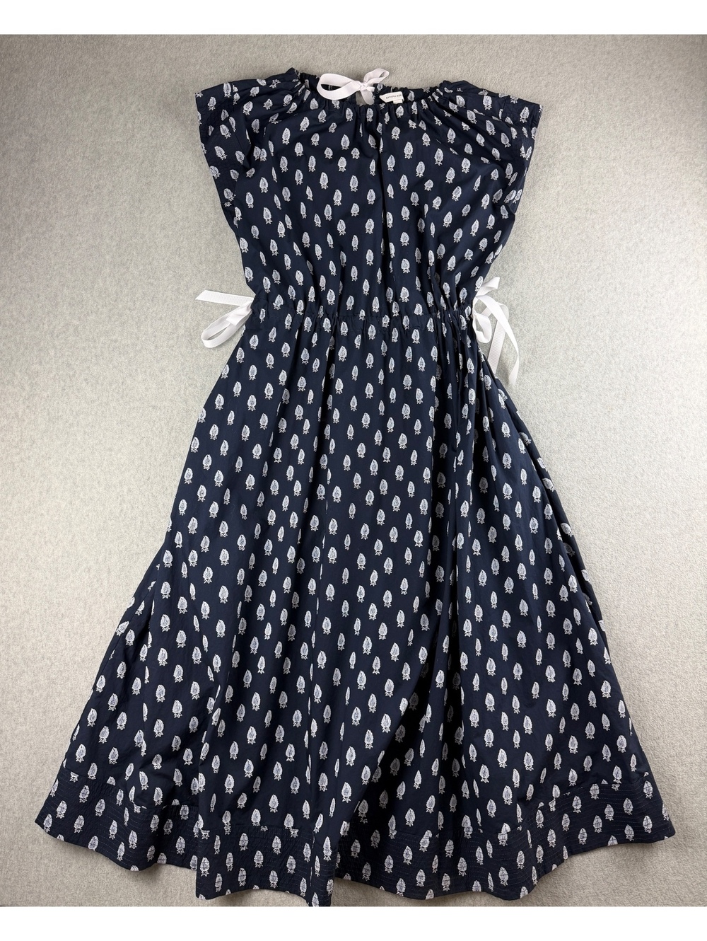 Banana Republic Womens M Navy Cotton Poplin Midi Dress Block Print Tie Waist